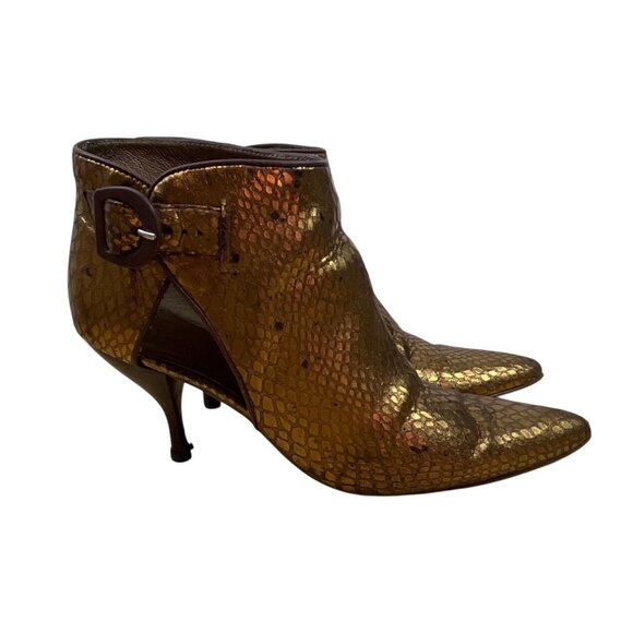 Miss Sofi Gold Snake Print Kitten Heels & Buckle Closure Ankle Booties Sz 35.5 - Picture 3 of 11